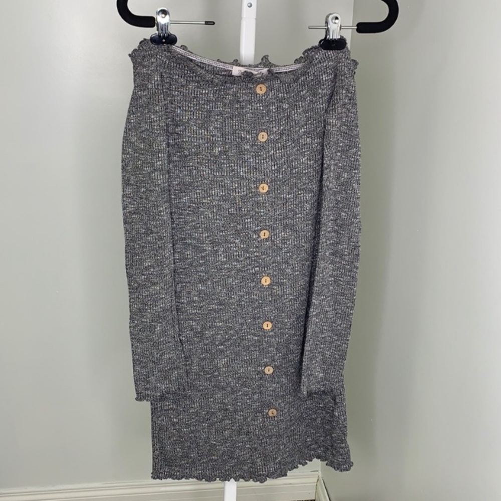 Urban Planet Off Shoulder Button Long Sleeve Grey Dress